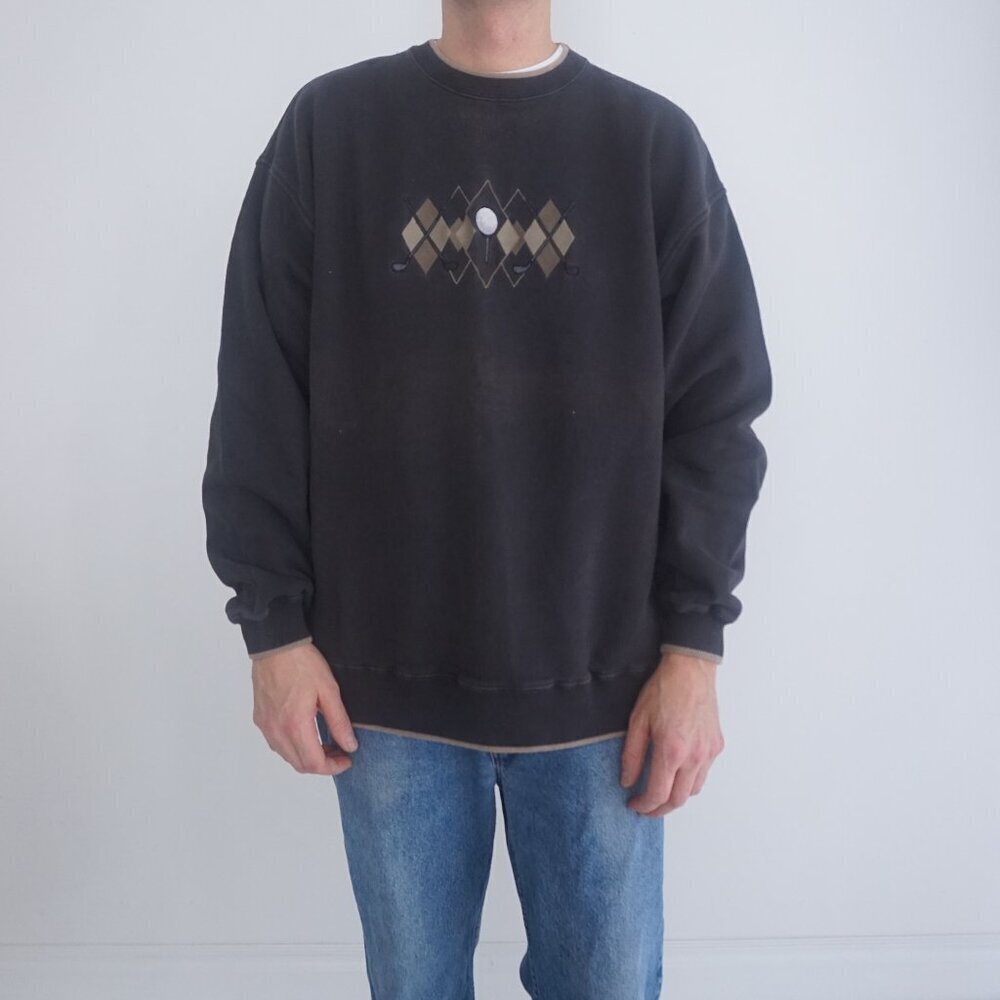Vintage '90S Croft & Barrow Brown Embroidered Golf Crewneck Sweater XL